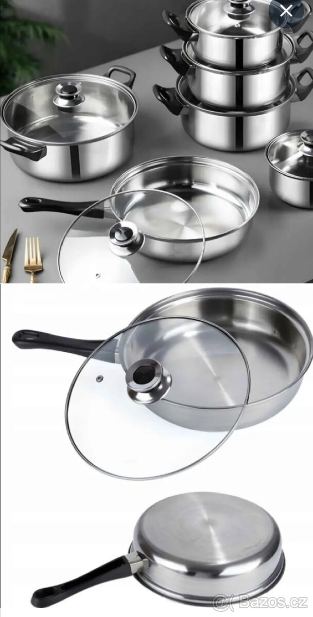 Nádobí, hrnce sada 12dilu, ideální na chatu, karavan atd.