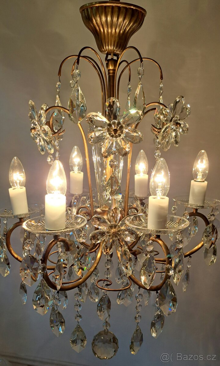 Starožitný křišťálový lustr, lustřík, osvětlení