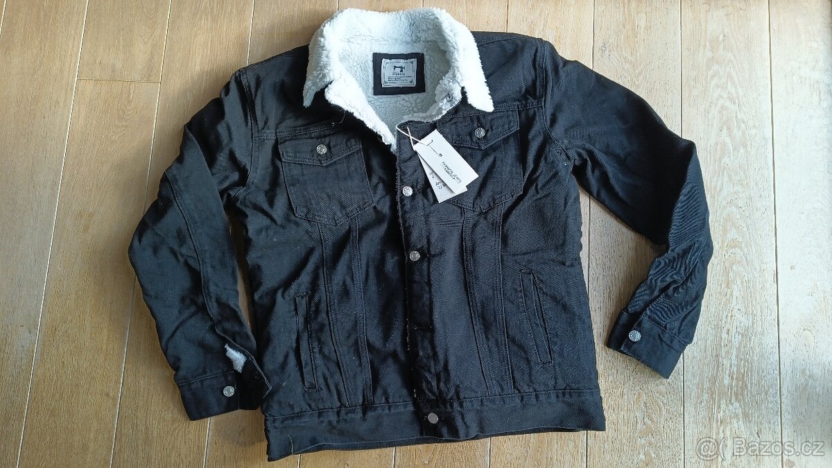 Jeansová vyteplená černá bunda XL