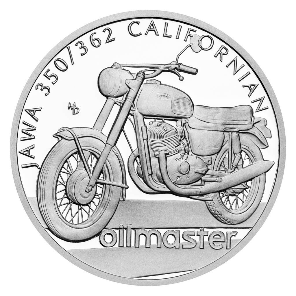 Stříbrná mince Na kolech - Motocykl JAWA Californian proof