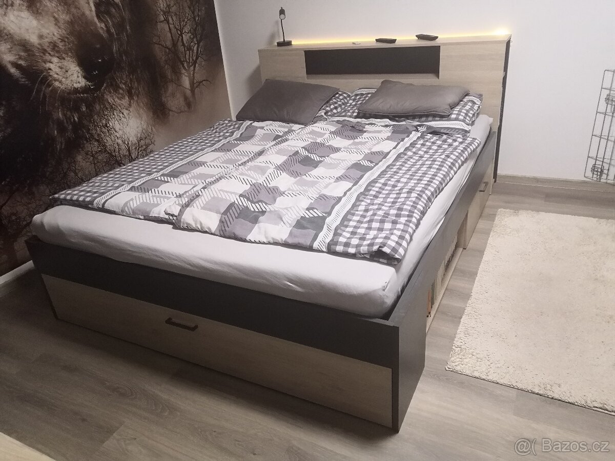 Manželská postel Lanka graphite/dub Sonoma  160x200