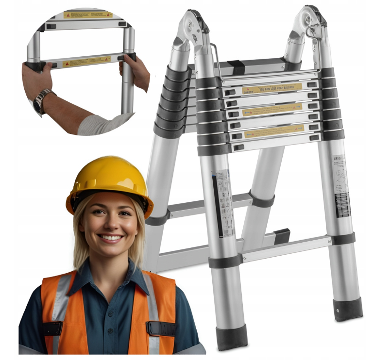 TELESKOPICKÝ HLINÍKOVÝ ŽEBŘÍK 6,2 m (3,1 m + 3,1 m) KLOUBOVÝ