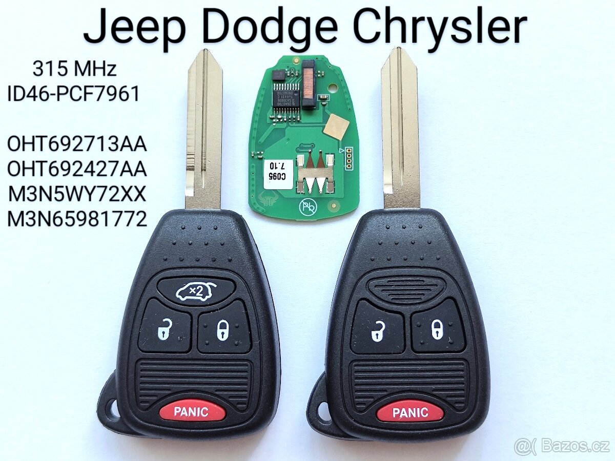 Klíč Jeep Dodge Chrysler 315MHz ID46 ID46-PCF7961 315MHz K