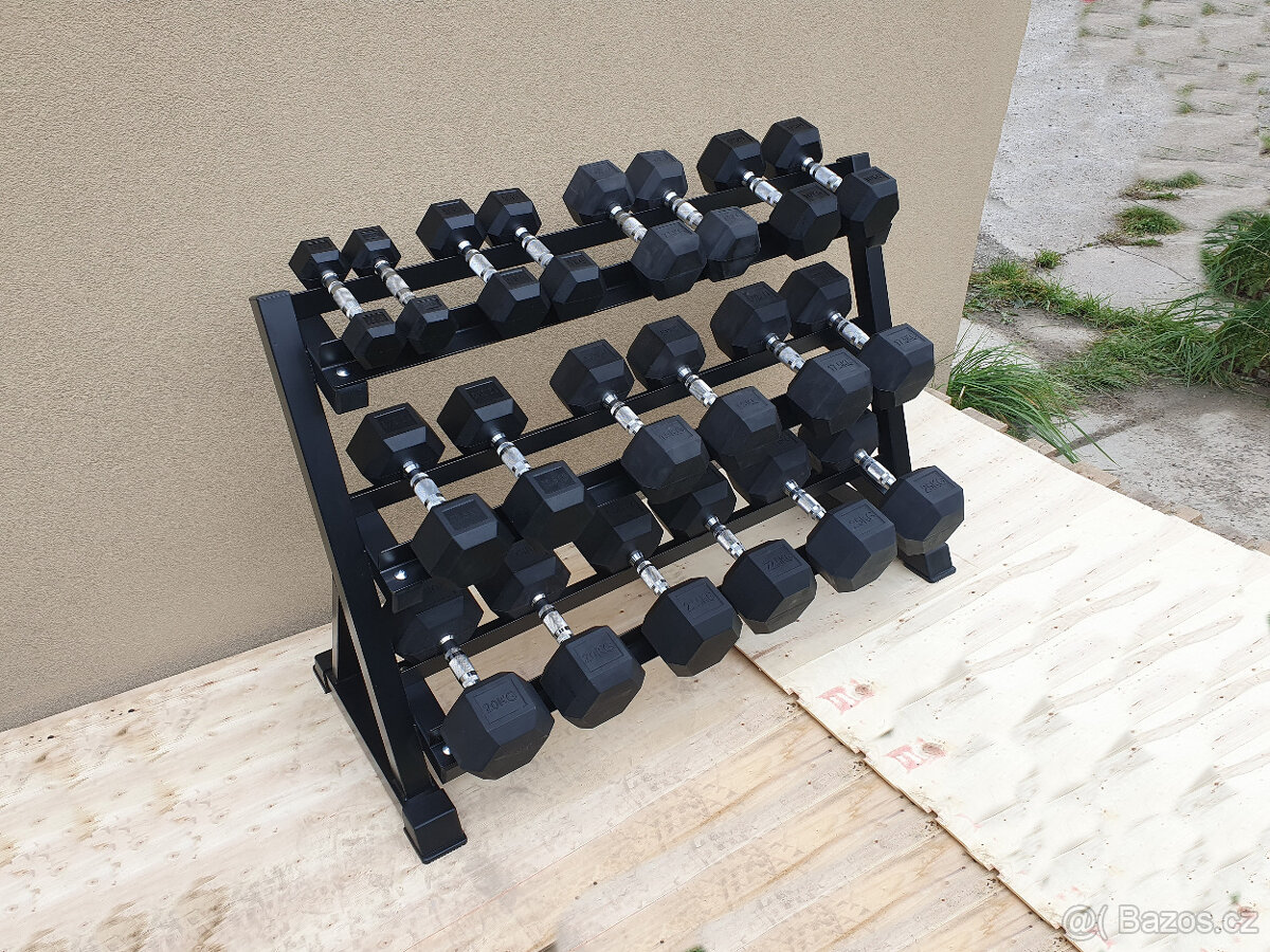 jednoručky činky - HEXA - sada 275kg + STOJAN