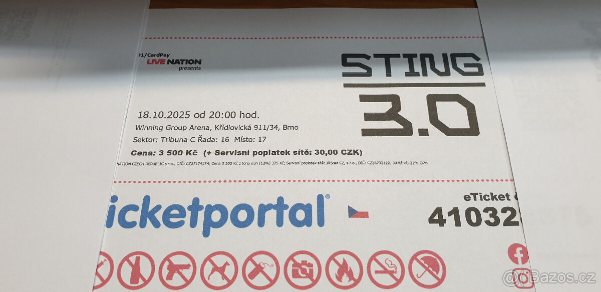 STING 3.0 BRNO - vstupenka na sezení