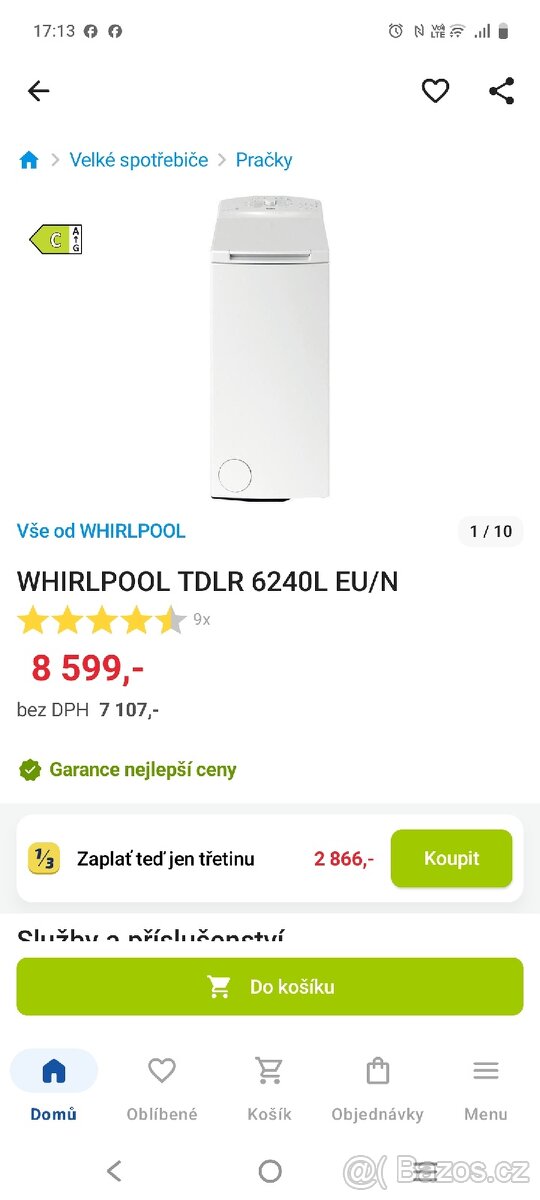 Vrchem plněná pračka Whirlpool