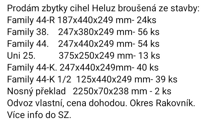 Prodám zbytky cihel ze stavby