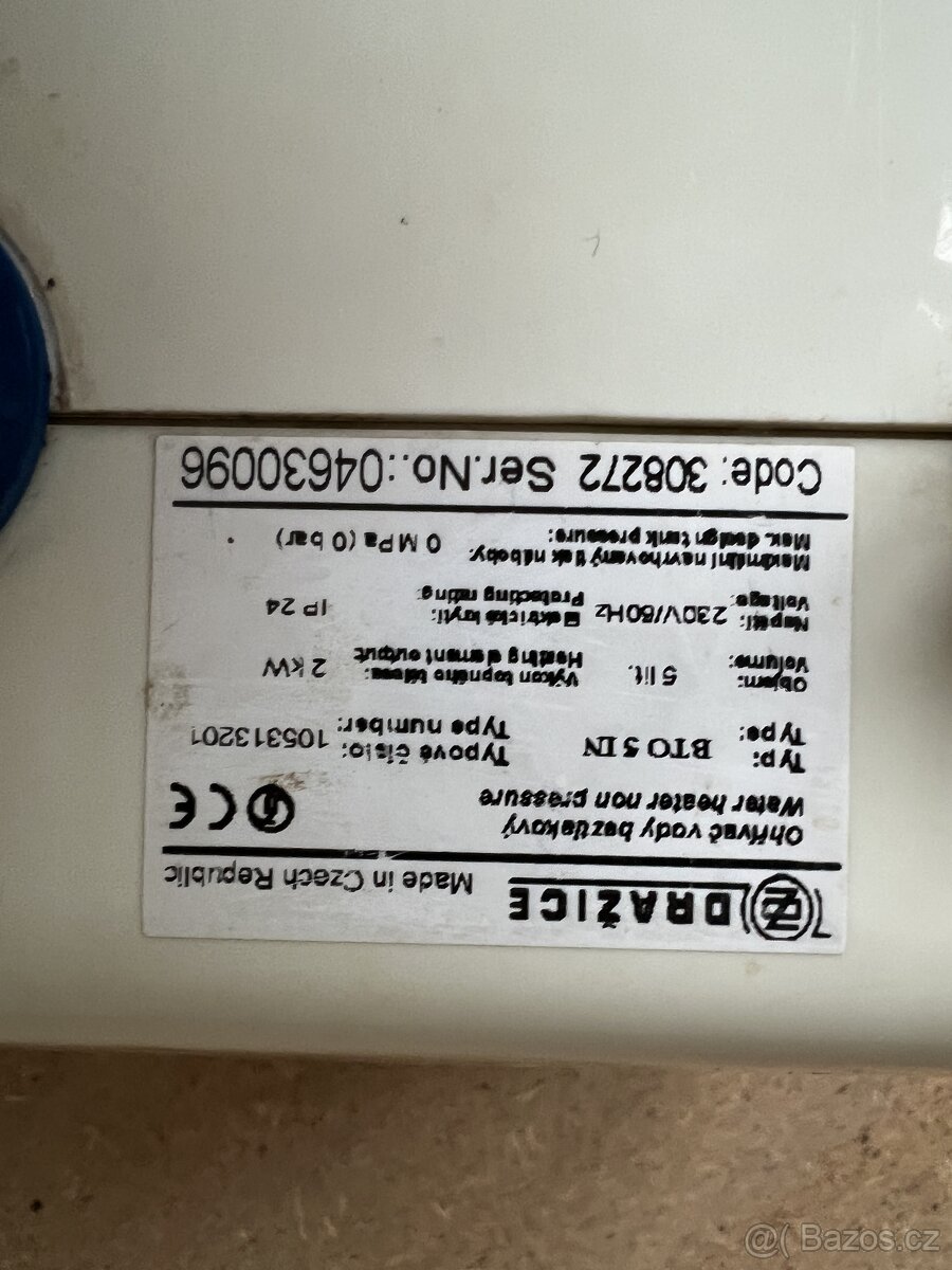 Bojler Drazice, 5l zasobnik.