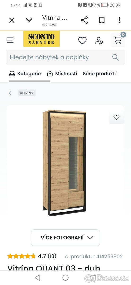 Prosklená vitrína Sconto. Dub artisan