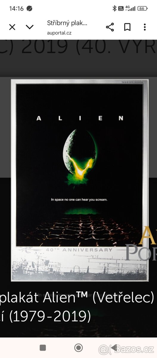STŘÍBRNÝ PLAKÁT ALIEN 1oz, první z mincovny Perth