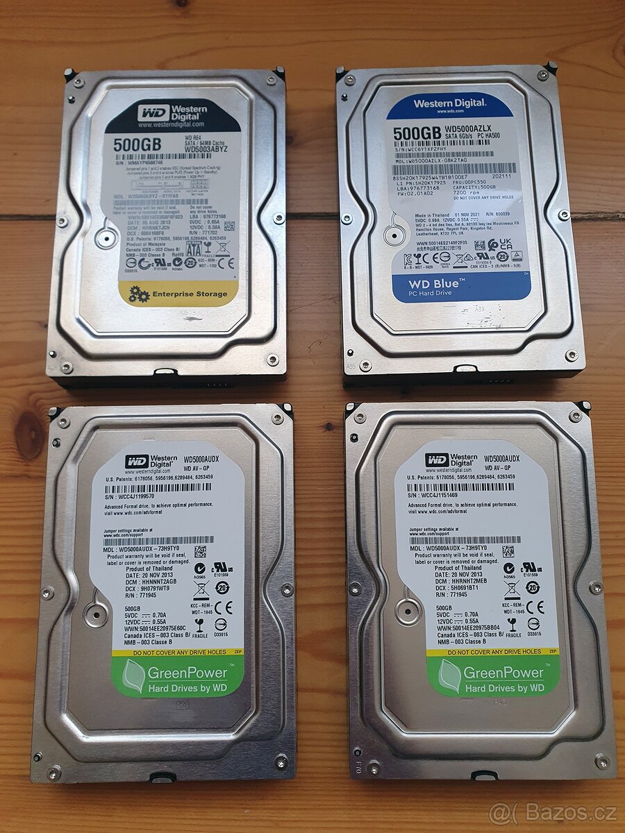 Pevné disky WD 500GB SATA - 4ks, plně funkční, otestované