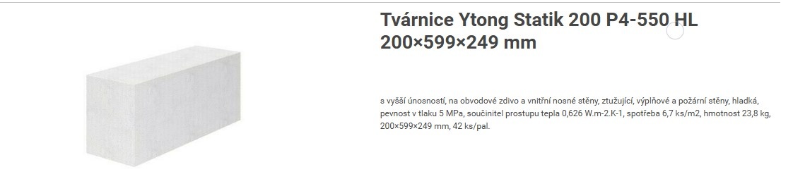 tvárnice porobeton Ytong Statik tl. 200 mm