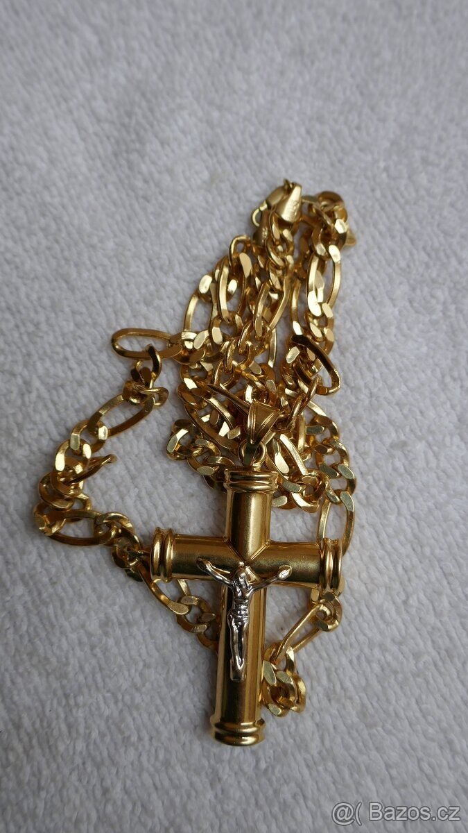 ZLATÝ ŘETĚZ FIGARO S KŘÍŽKEM 65.5CM//27G