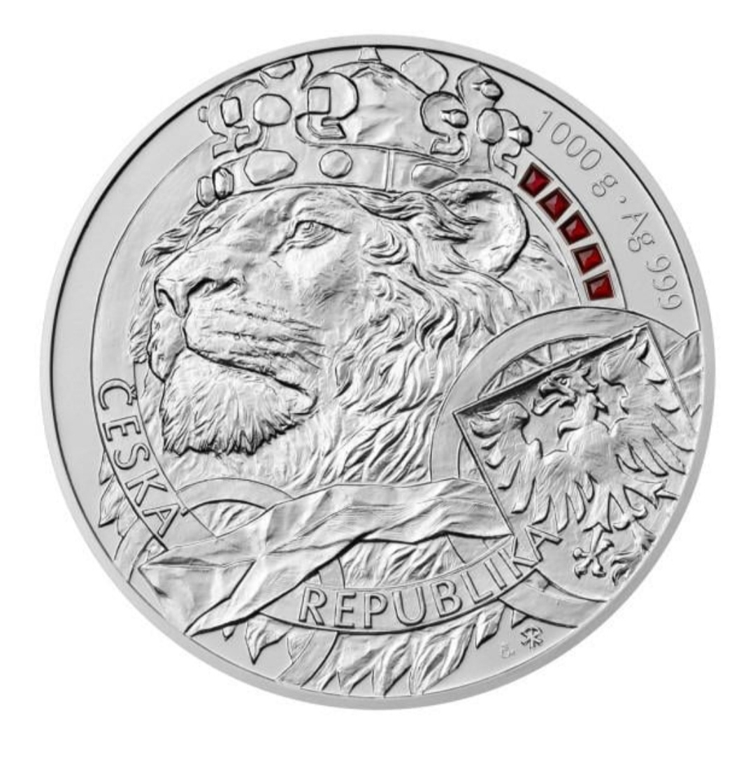 Stříbrná kilogramová investiční mince  - Český lev s granáty