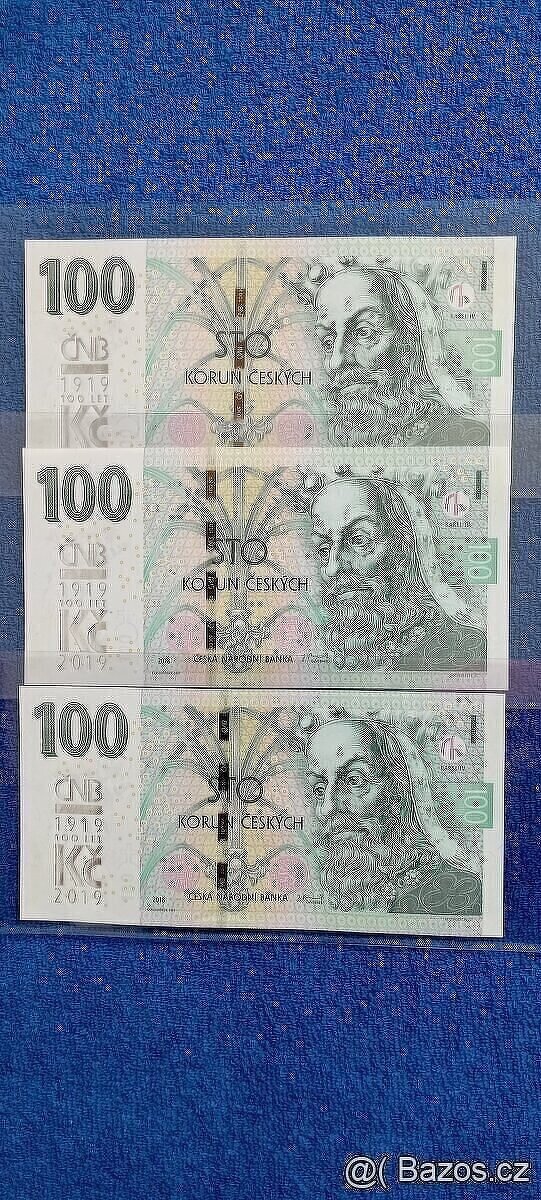 100 Kč s přítiskem UNC