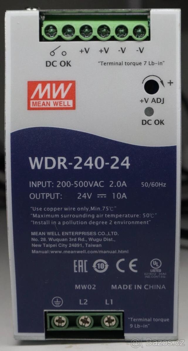 Napájecí zdroj MEAN WELL WDR-240-24 Din Rail - šedý