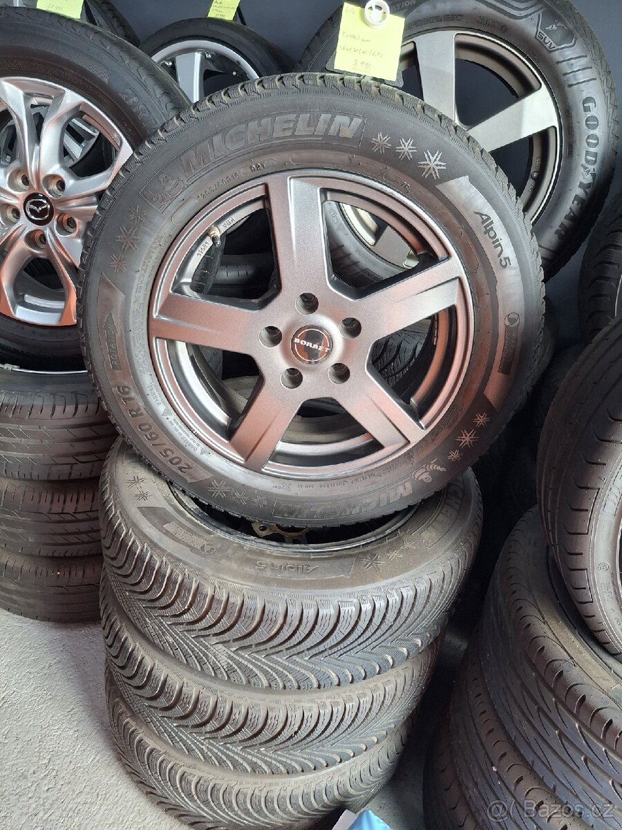 Alu kola original Borbet, R16 + zimní pneu 205/60 R16