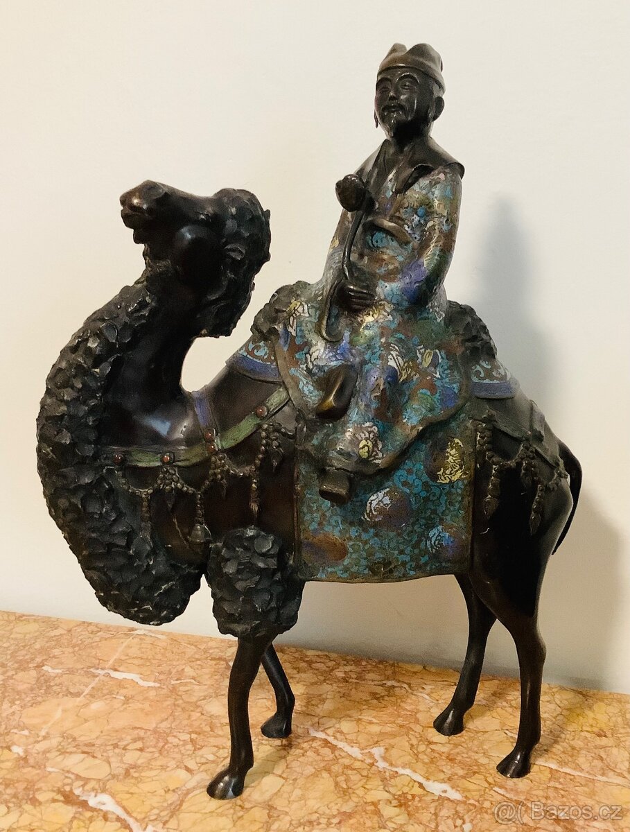 Starožitná bronzová socha Cloisonne Japonsko