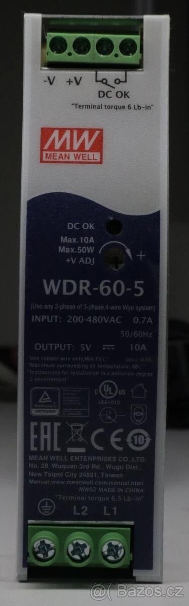 Mean Well WDR-60-5 napájecí zdroj s výstupem 60W 5V - DIN li