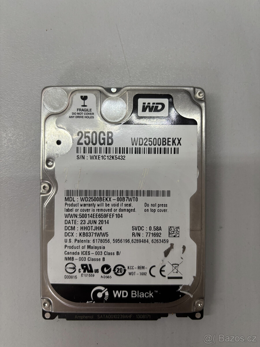 WD Black 2500BEKX 250GB HDD 2.5'', SATA/600, 7200RPM, 16MB