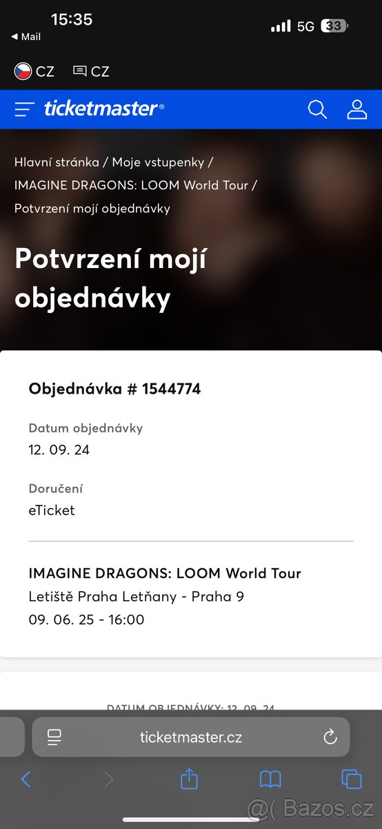 Imagine Dragons 9.6.2025 3 lístky