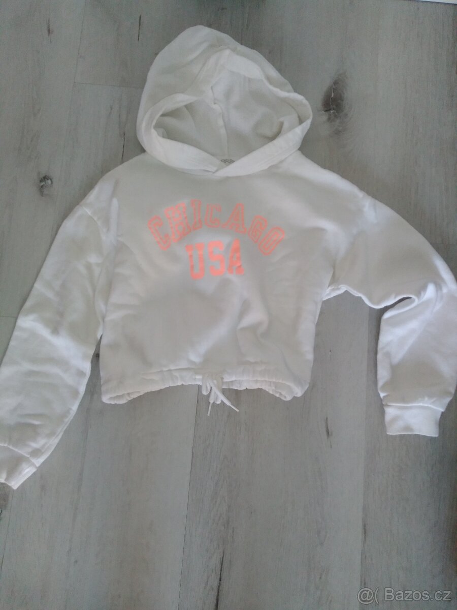 Šedý kabátek zn. Doudou 4r., růžové a meruň. mikiny 122/128