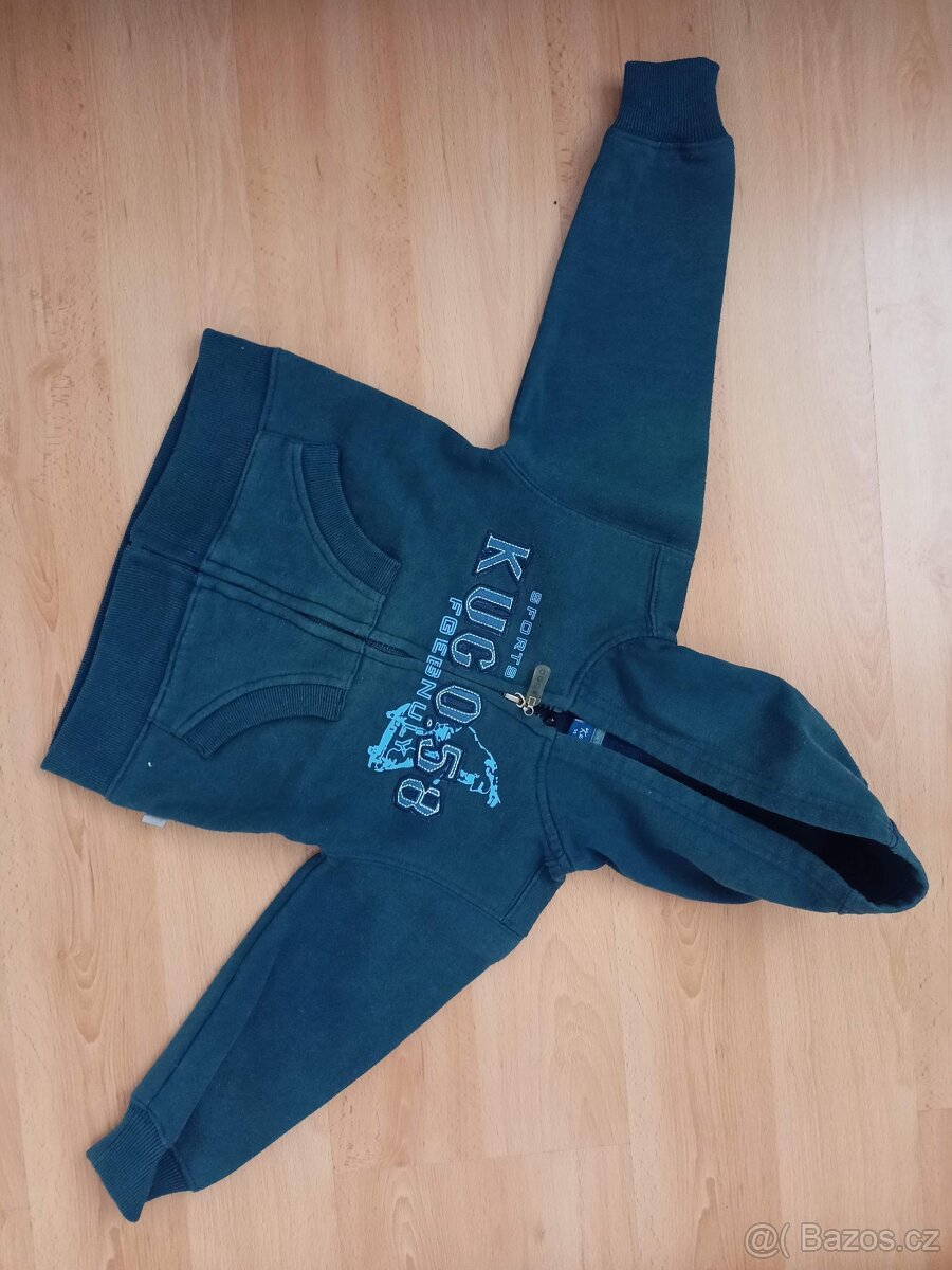 Dětská modrá mikina KuGo, vel. 98, na zip, kapuca