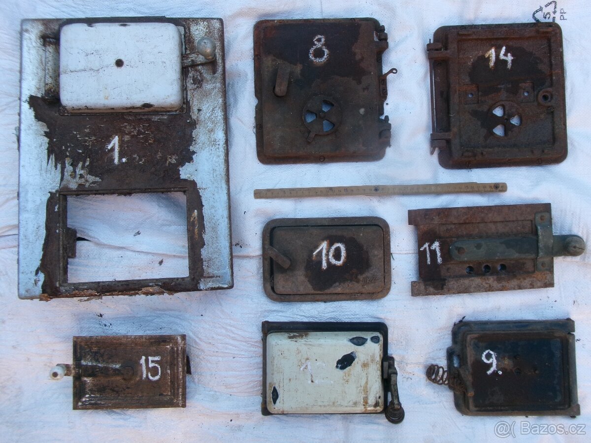 prodám různá stará kamnová dvířka, litinová kamínka bubínek,