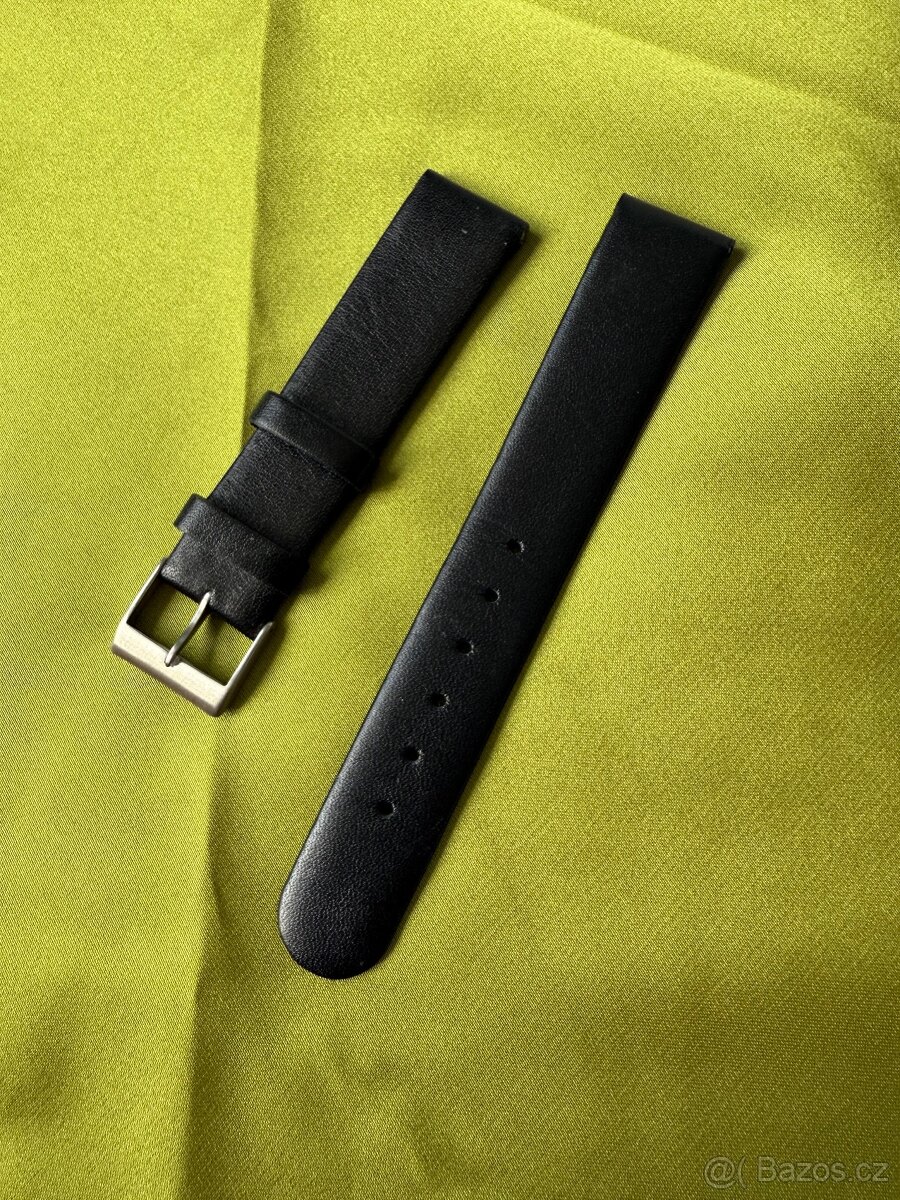 Kožený černý řemínek na hodinky, šířka 17 mm, sleva.