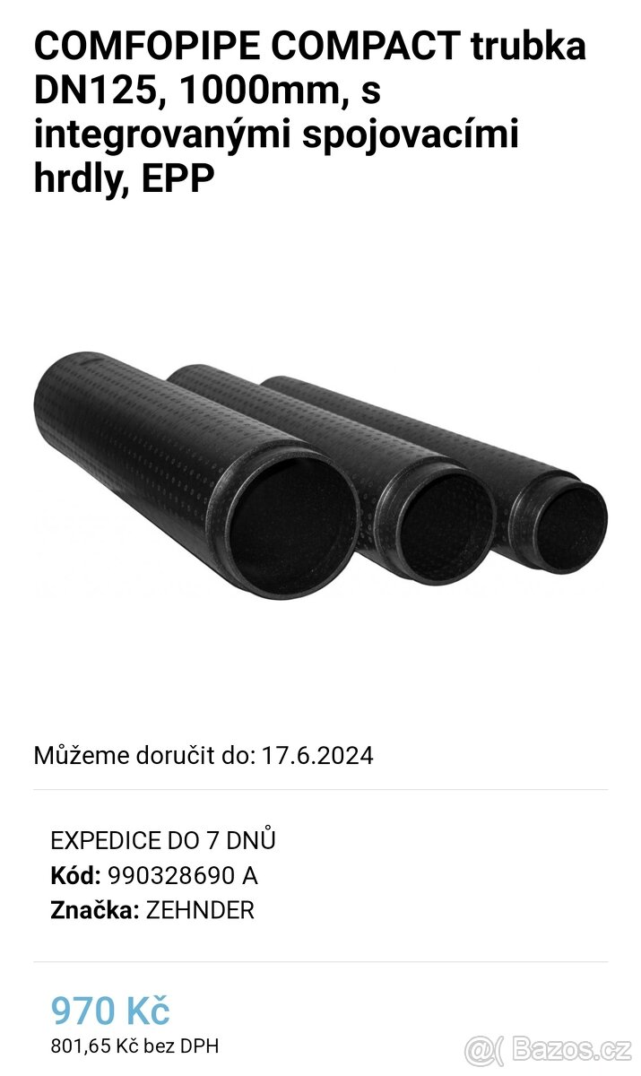 COMFOPIPE COMPACT trubka DN125, 1000mm, s integrovanými spoj