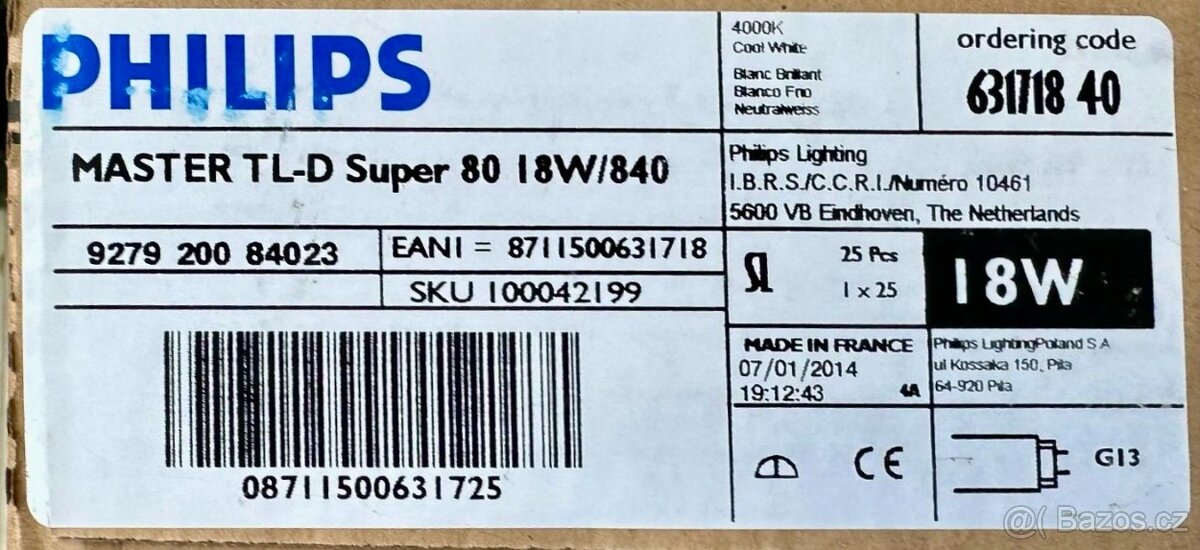 Zářivková trubice Philips MASTER TL-D 18W/840 T8 G13
