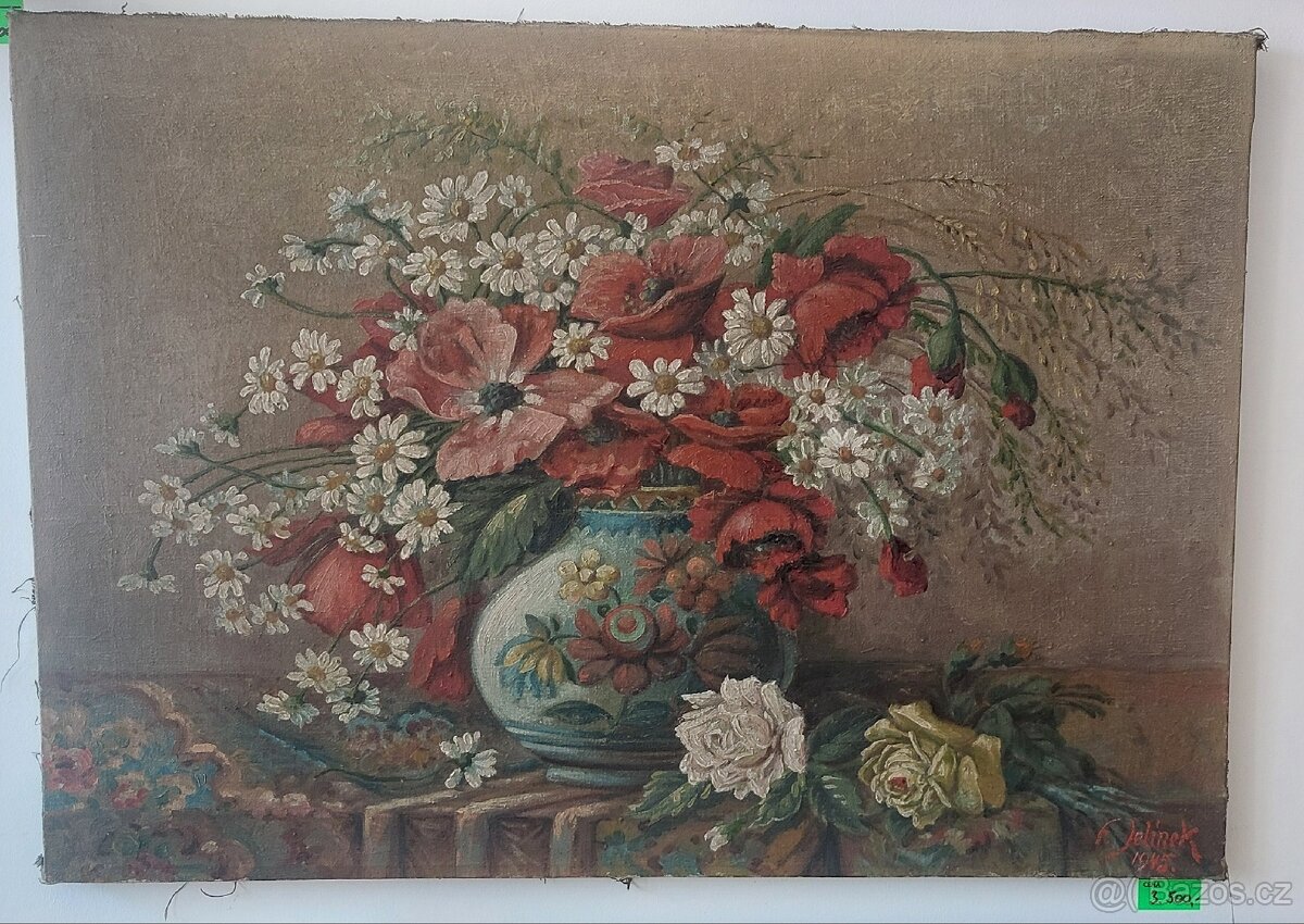 Obraz květiny ve váze F. Jelínek 1945