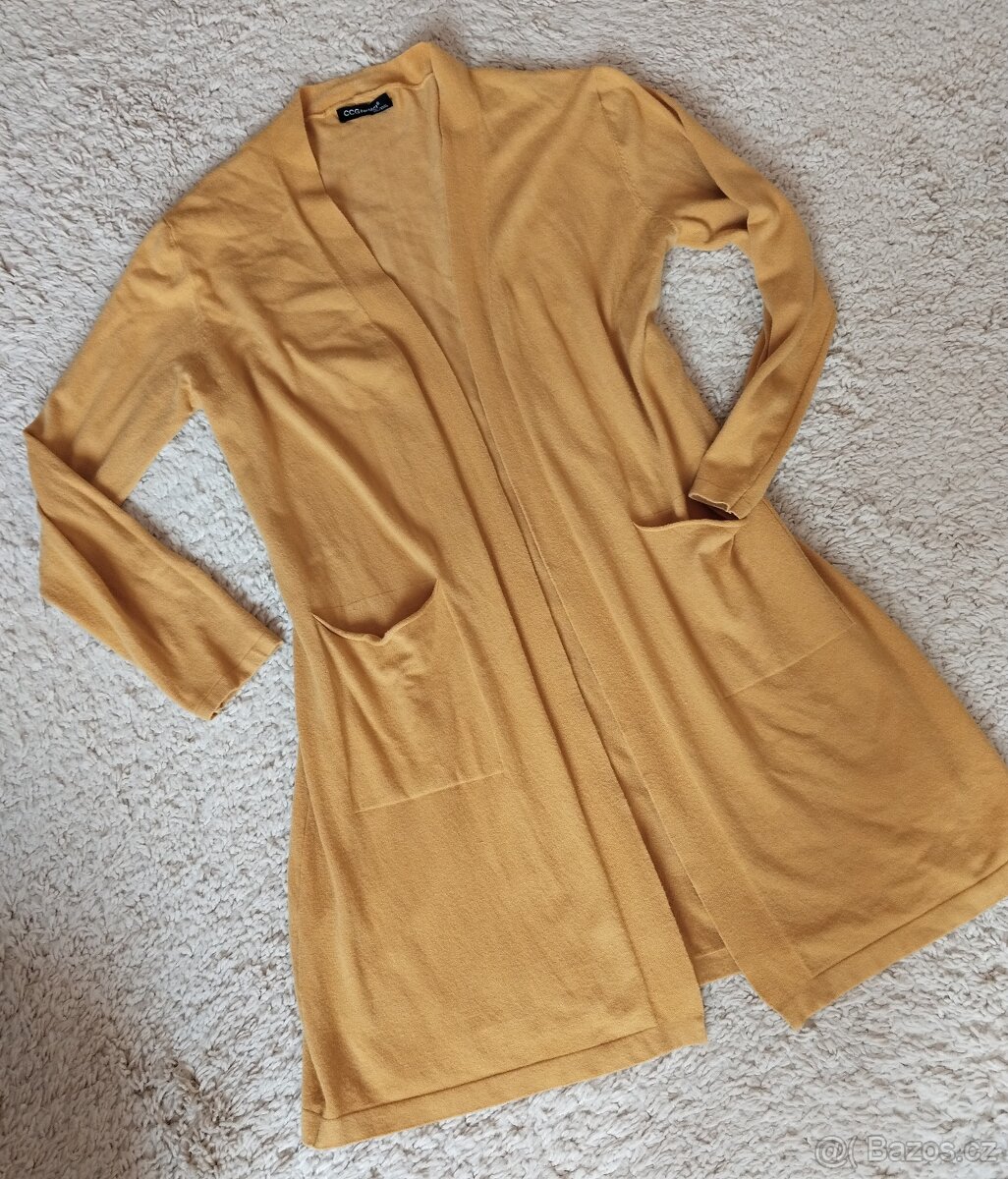 Dámský delší kardigan, hořčicová, vel. L/XL (40/42)