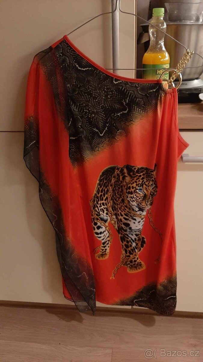 krásné asymetrické šaty, tunika s tygrem