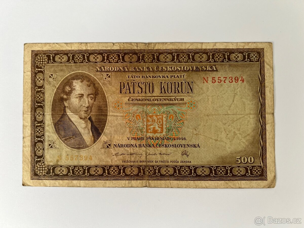 Bankovka 500 korun československých 1946