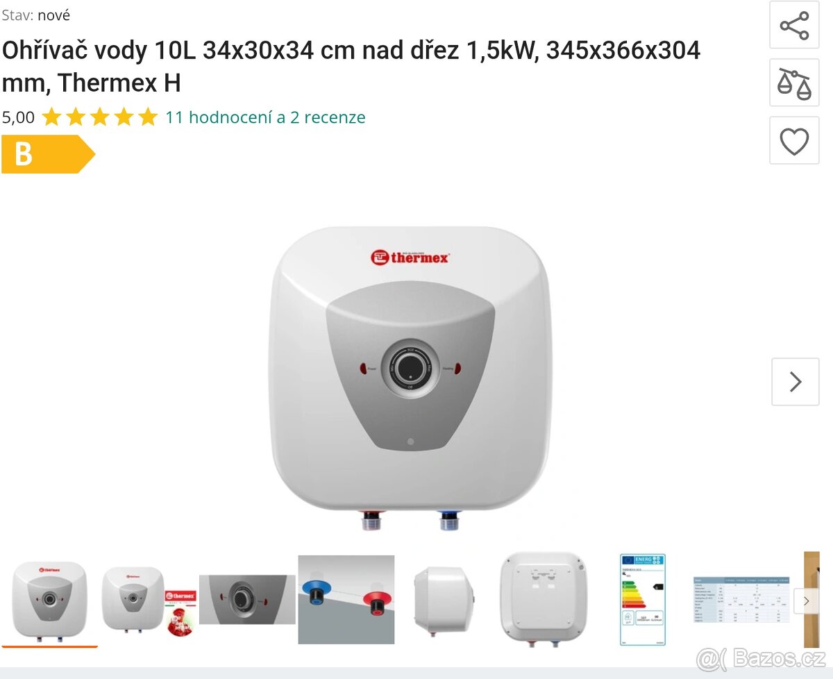 Prodám úplně nový (bez krabice) elektrický ohřívač vody 5l.