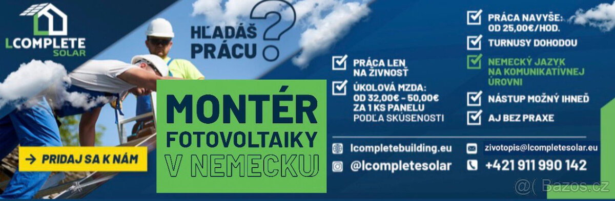 🔧 Fotovoltaika – Montér v Nemecku | Stabilná práca celý rok