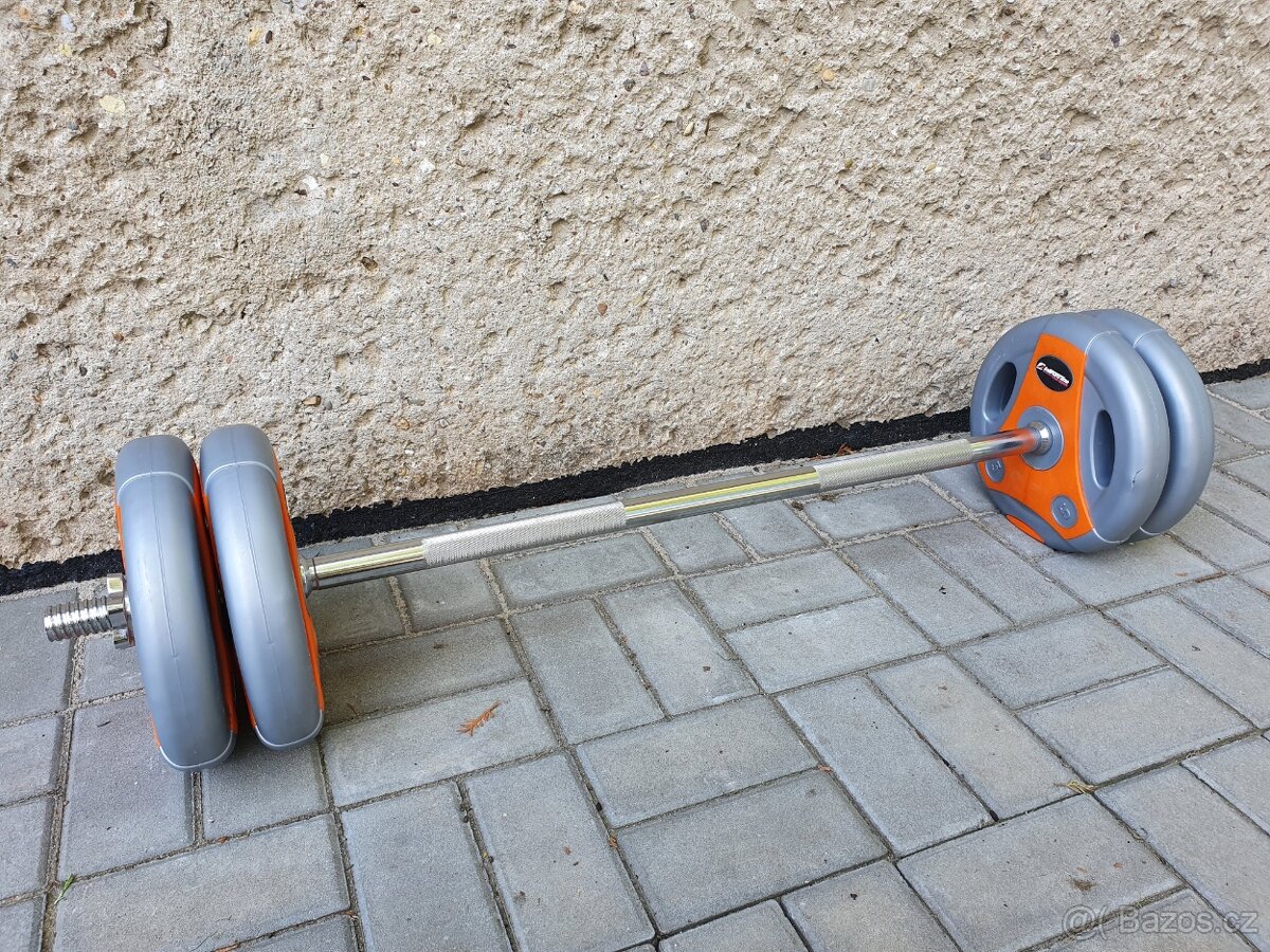 Tyč pro bench press a jednoručky + závaží