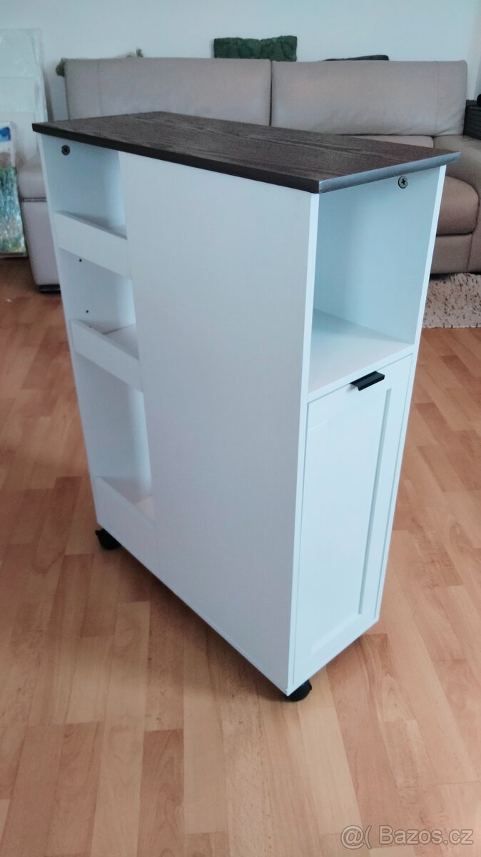 Kuchyňský vozík s košem, bílý