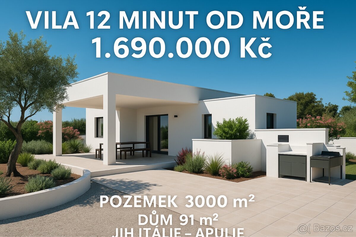 Vila 91m2, 3000m2 pozemek 12 minut od moře