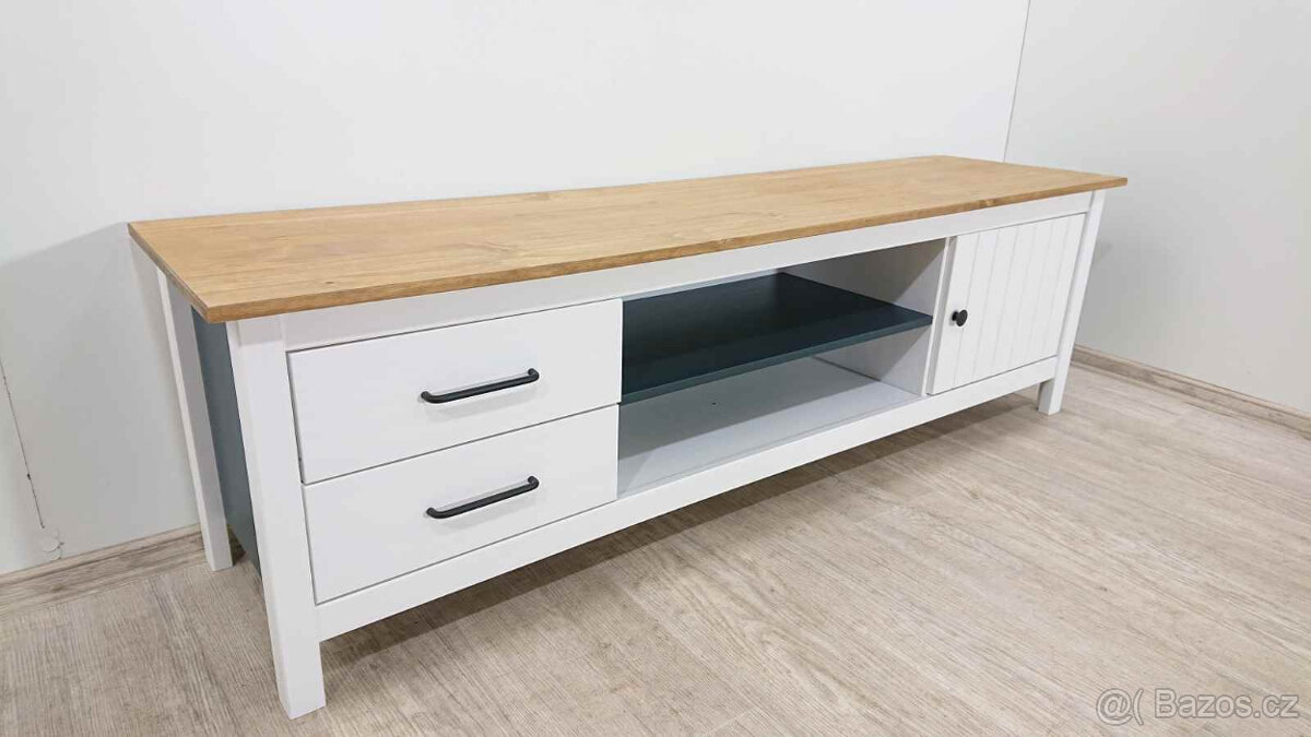 Bílo-šedý dřevěný TV stolek Marckeric Miranda