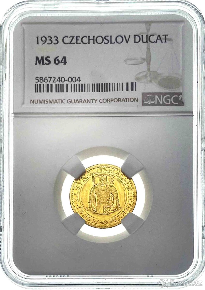Svatováclavský dukát 1933, certifikace NGC MS 64