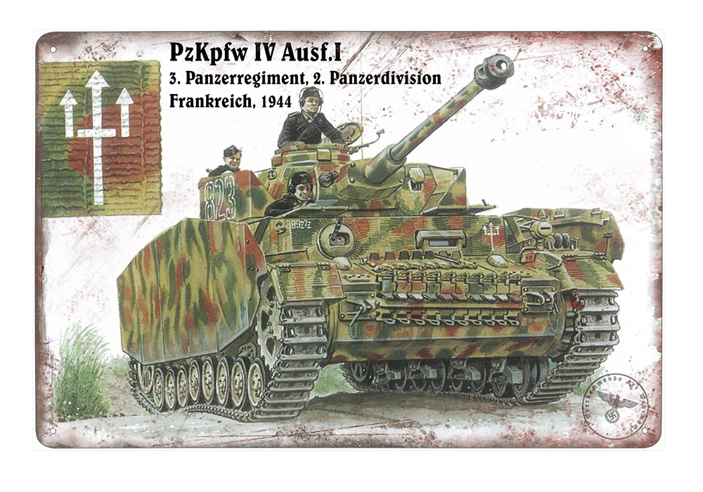 plechová cedule - PzKpfw IV Ausf.I, Frankreich 1944