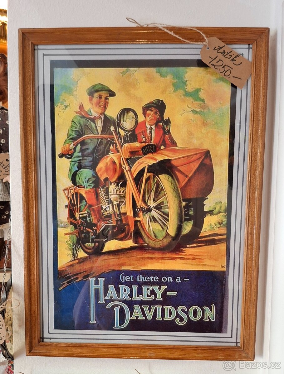 Úžasný zasklený obraz staré reklamy na Harley - Davidson