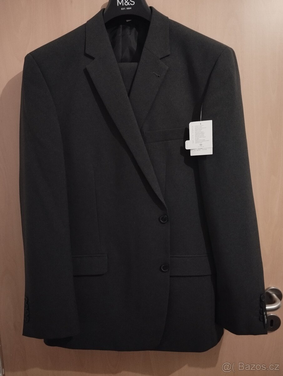 Nový tmavošedý oblek, sako, vesta, kalhoty vel. 56 C&A