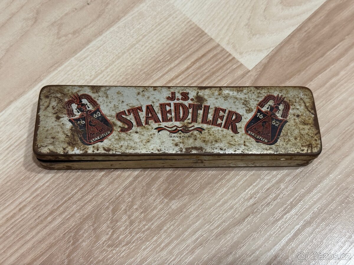 Starožitná plechová krabička na tužky - J.S. STAEDTLER