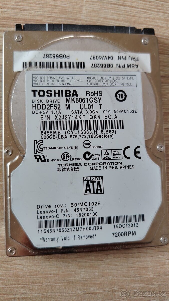 HDD disk 2,5" Toshiba 500GB MK5061GSY