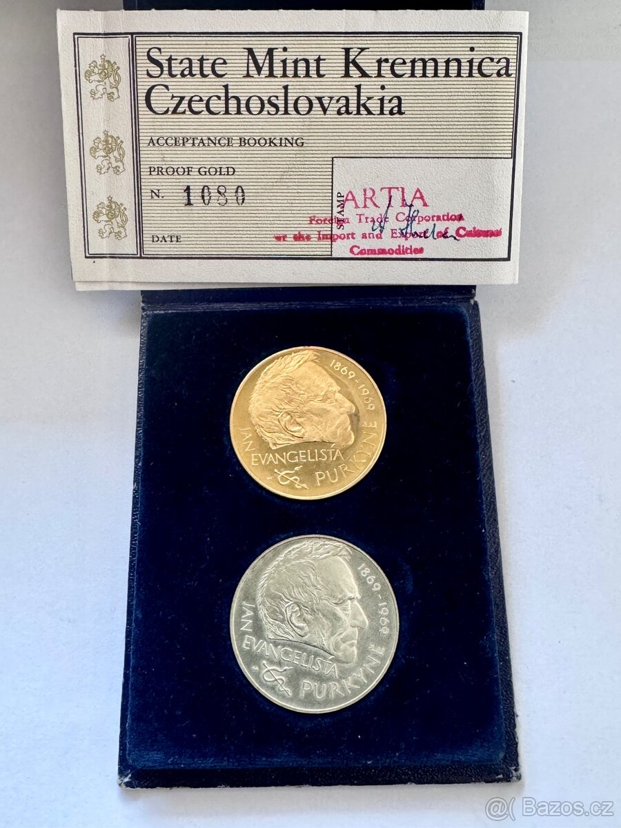 Au a Ag sada medailí ARTIA 1969 - J. E. Purkyně - velmi vzác