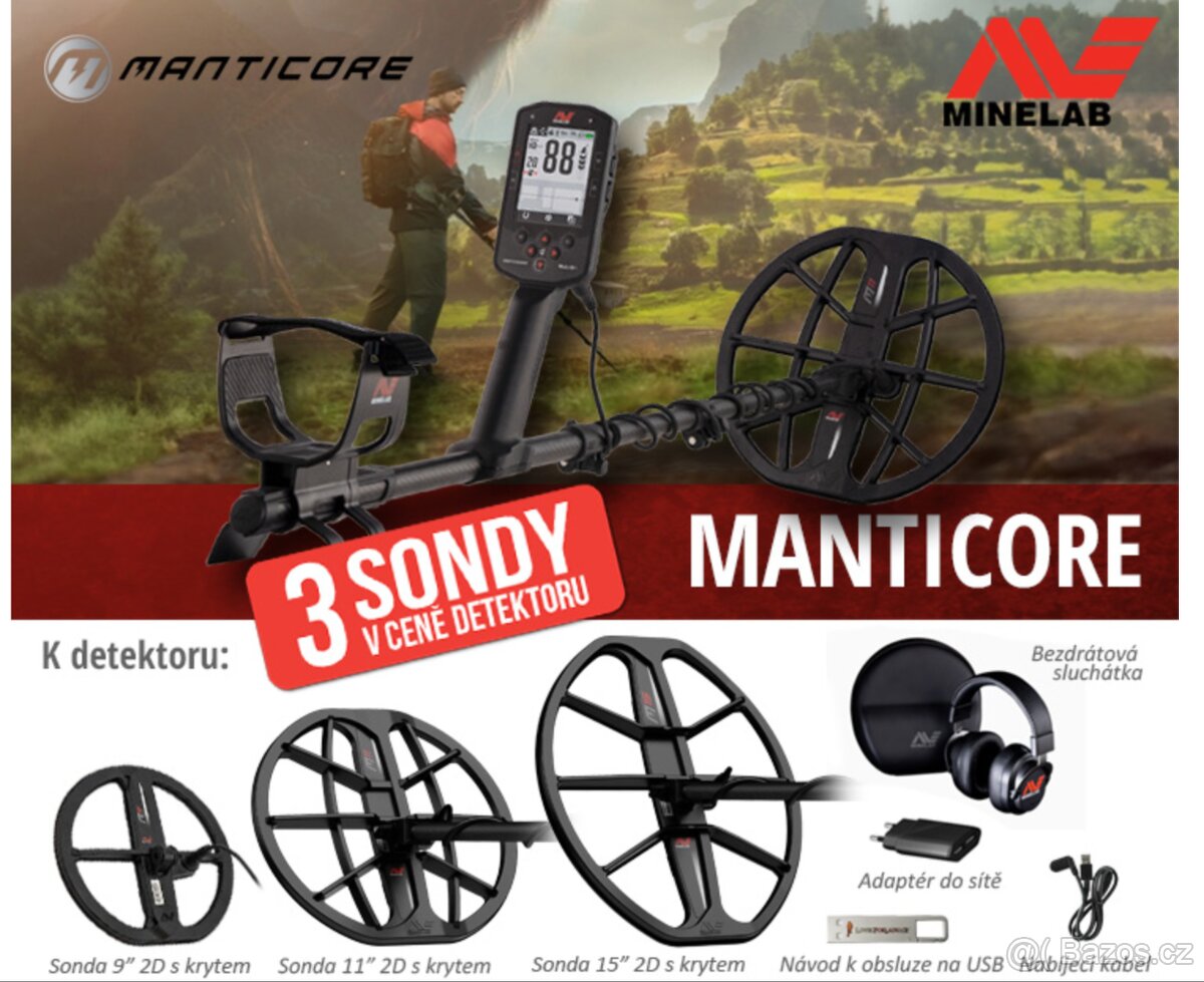 Prodám nový detektor kovu Minelab Manticore + 3 cívky