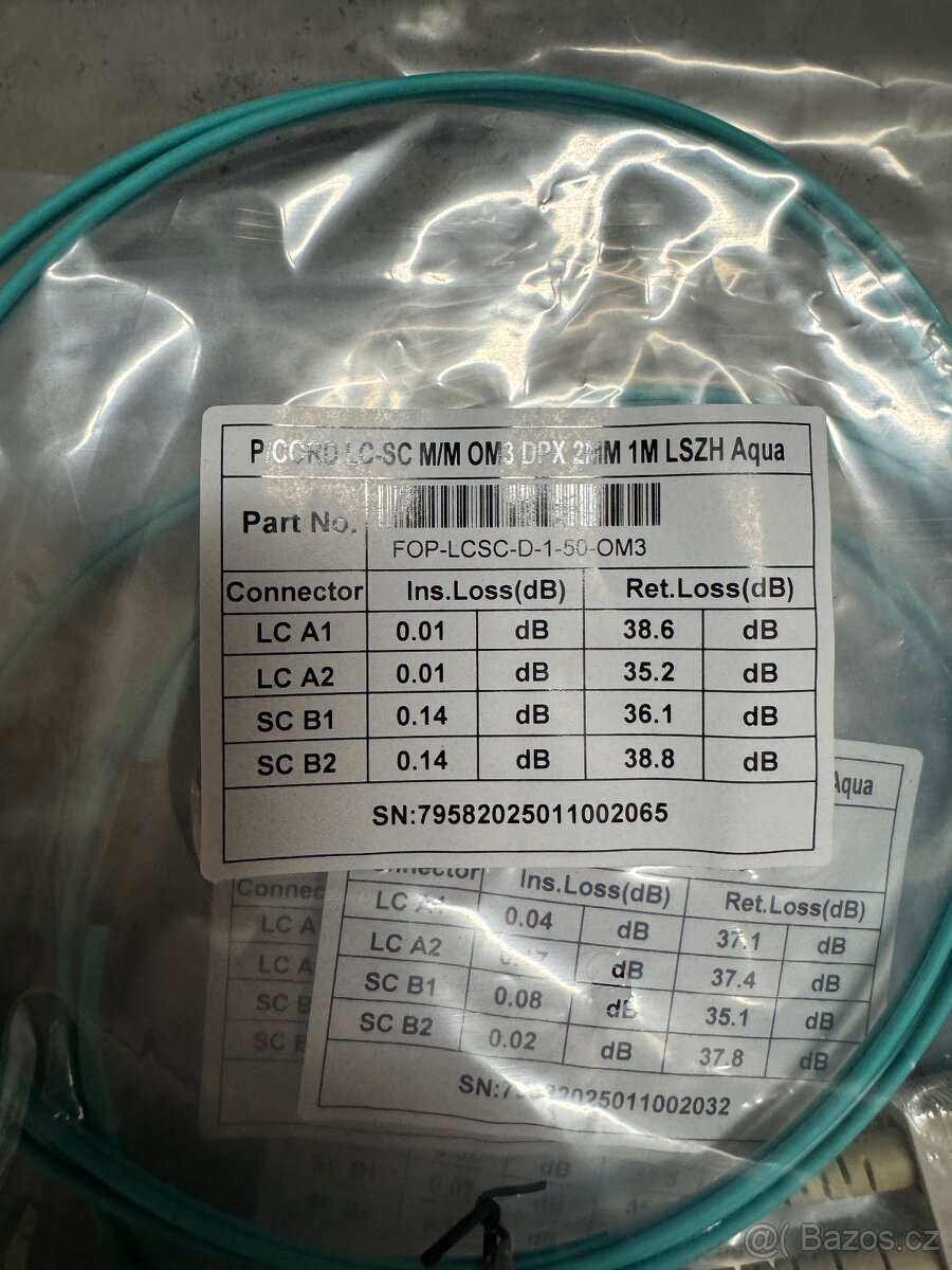 Optický patchcord LC-SC duplex OM3 1 m – 3 ks